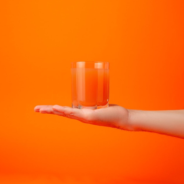 Gros plan photo recadrée d'une femme tenant dans les mains la moitié d'une tasse en verre de pamplemousse mûr frais