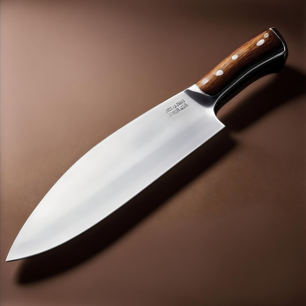 Gros plan photoréaliste de précision sculpté d'un couteau de chef professionnel en acier inoxydable