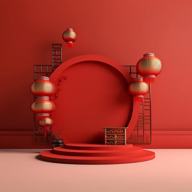 Un gros plan d'une pièce rouge avec un mur rouge et un objet circulaire rouge génératif ai