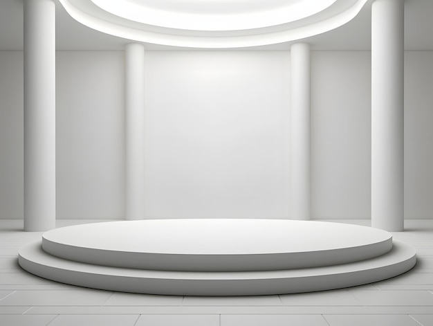 Un gros plan d'un piédestal blanc dans une pièce avec des colonnes IA générative