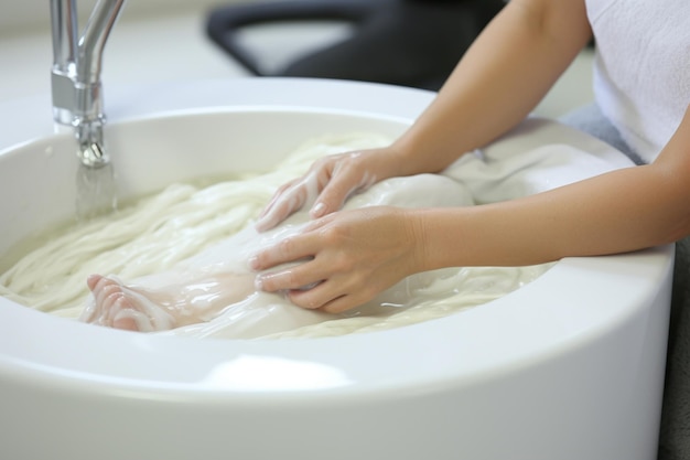 Photo un gros plan des pieds recevant un traitement de cire de paraffine dans un spa pour pieds