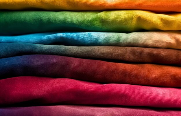 Un gros plan d'une pile de chemises colorées avec un arc-en-ciel de couleurs générative ai