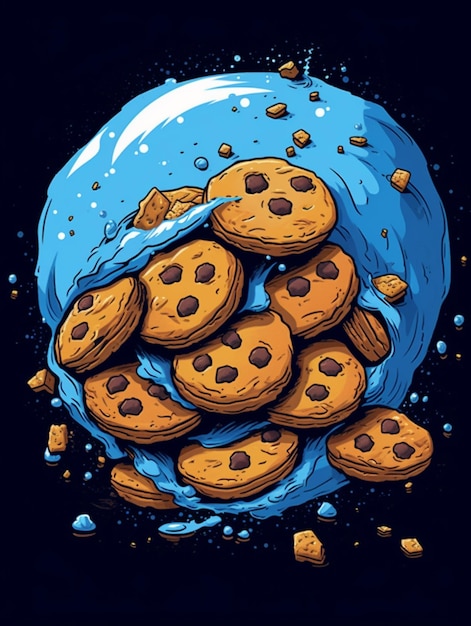 Un gros plan d'une pile de cookies avec un sac bleu ai générative