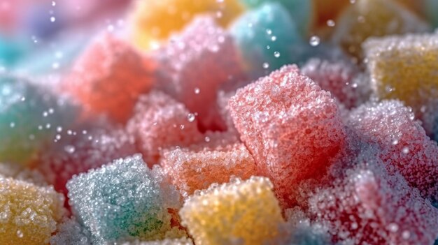 Photo un gros plan d'une pile de cubes de sucre sucrés génératifs ai