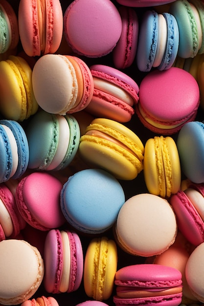 Un gros plan d'une pile de macarons avec des couleurs différentes