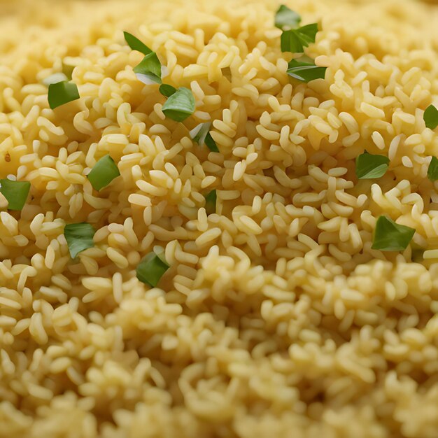 Photo un gros plan d'une pile de riz brun avec une garniture verte