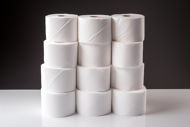 Photo un gros plan d'une pile de rouleaux de papier toilette sur une table ai générative