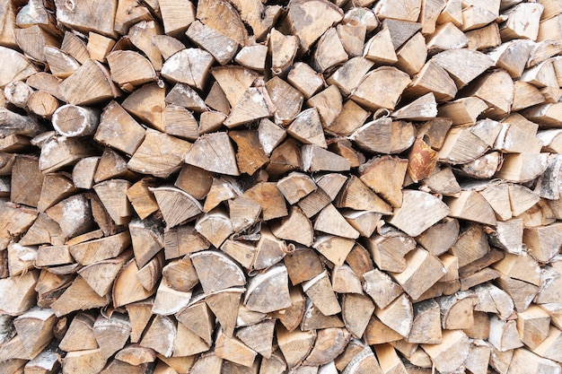 Gros plan sur pile de texture de bois de chauffage forestier