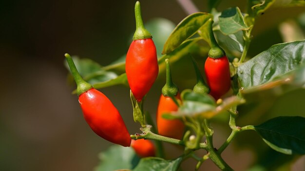 Un gros plan de piments sur une plante