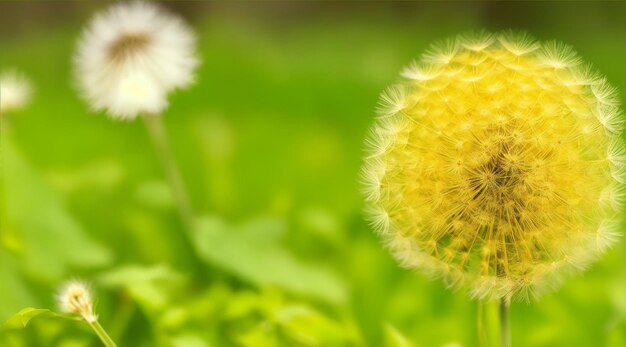 Gros plan de pissenlit de fleur dans la nature pour le printemps et le fond naturel par générative ai