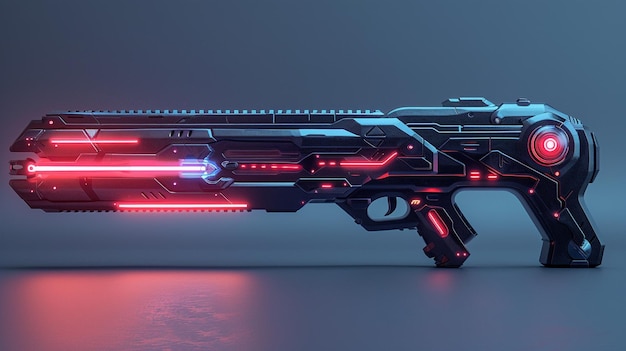 un gros plan d'un pistolet futuriste avec des lumières rouges et bleues générative ai