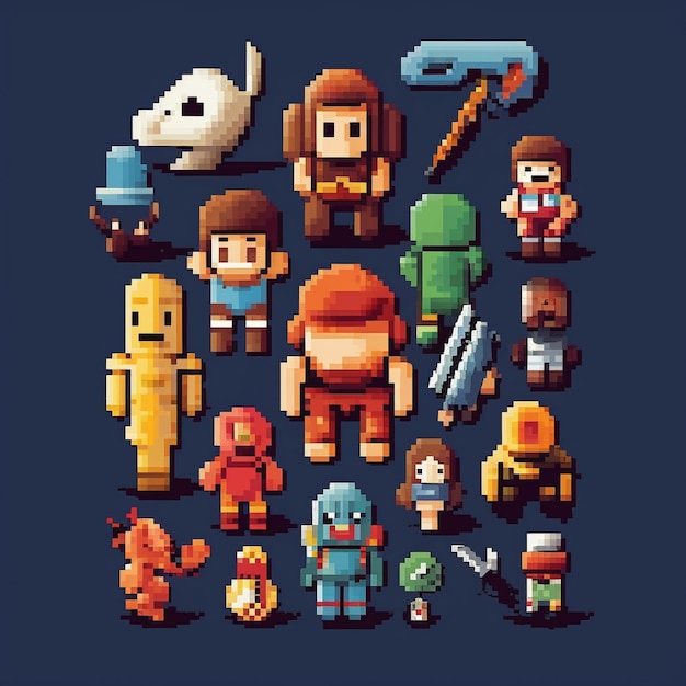 Un gros plan d'un pixel art d'un groupe de personnes générative ai