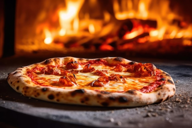 Gros plan de pizza fraîchement cuite au four à bois traditionnel arrière-plan IA générative