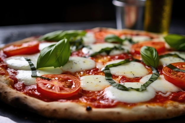 Gros plan d'une pizza margherita avec du fromage fondu