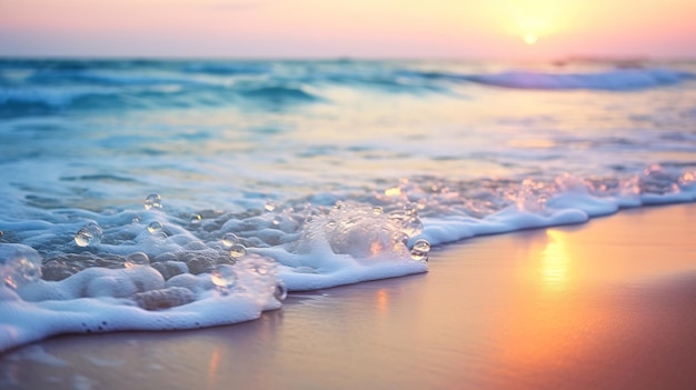 gros plan plage vagues profil coucher de soleil rend la zone de la mer rougeoyante profonde sable plein été vibes couches épaisses