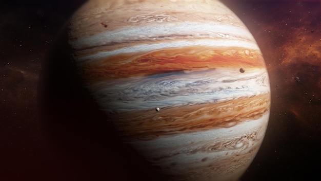 Un gros plan de la planète jupiter avec un trou noir au centre