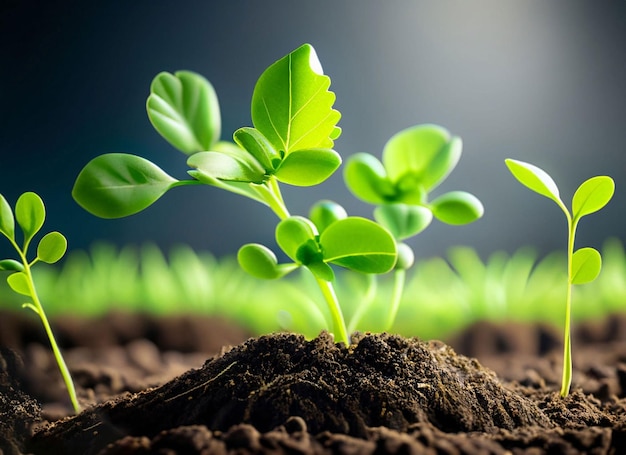 Un gros plan d'une plante avec des feuilles vertes qui poussent hors du sol