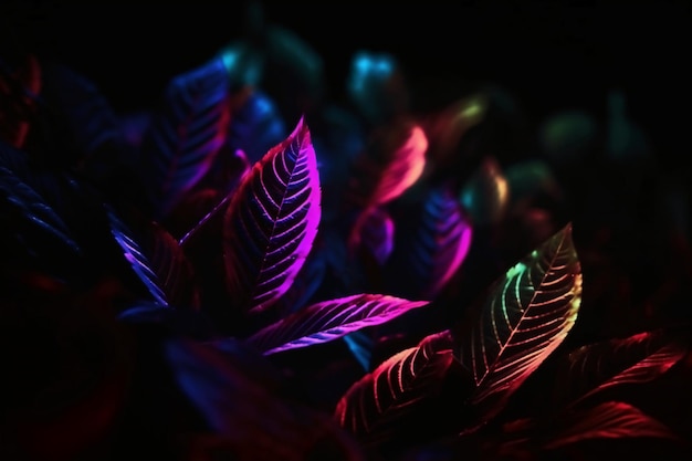 Un gros plan d'une plante avec des lumières colorées
