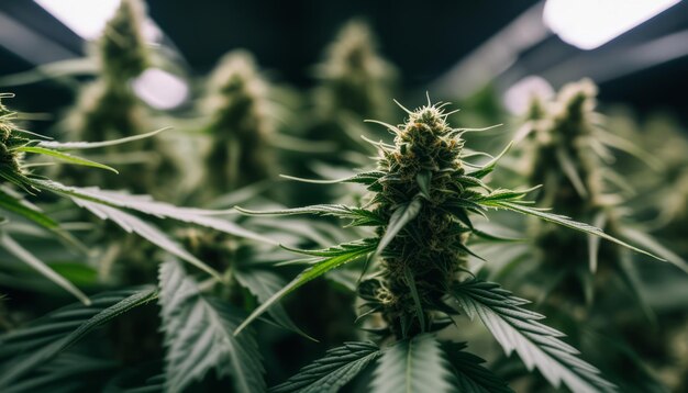 Un gros plan d'une plante de marijuana avec des bourgeons