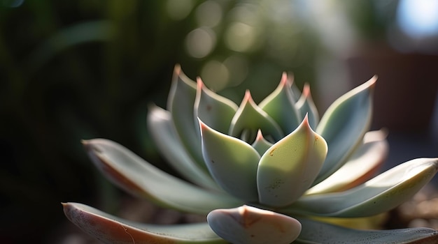 Un gros plan d'une plante avec la pointe rouge de la fleur