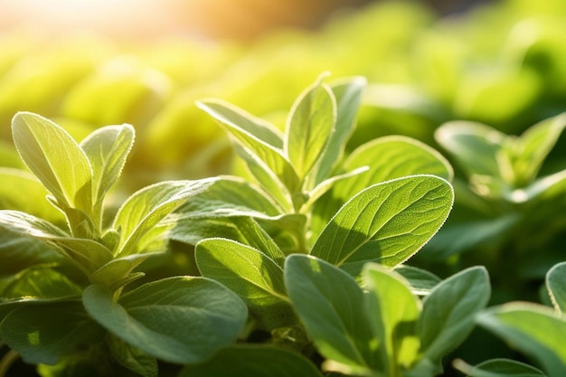 un gros plan d'une plante avec le soleil brillant à travers les feuilles