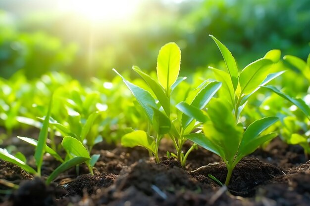 Un gros plan d'une plante avec le soleil qui brille dessus