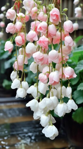 Photo un gros plan d'une plante suspendue à fleurs roses