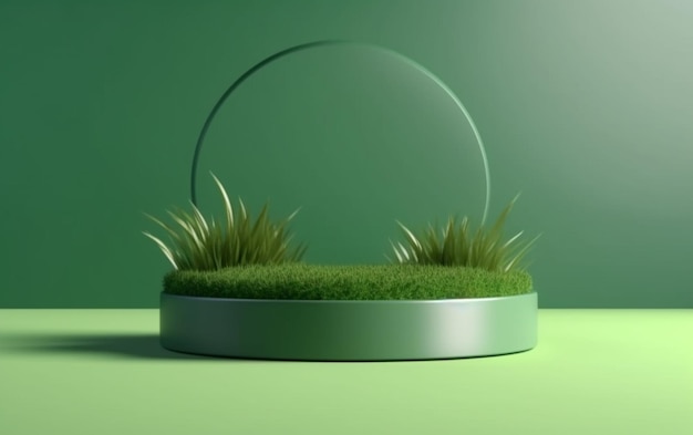 Un gros plan d'un planteur vert avec de l'herbe sur une table générative ai