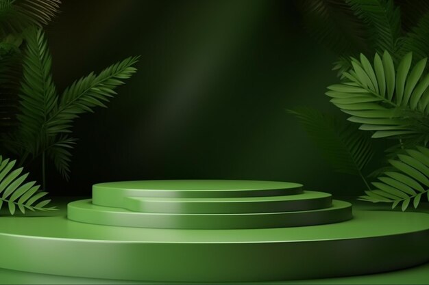 un gros plan d'une plate-forme verte avec une plante en arrière-plan IA générative