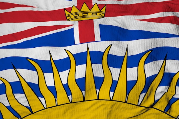 Gros plan plein cadre sur un drapeau ondulant de la Colombie-Britannique Canada en rendu 3D