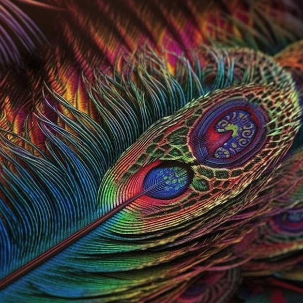 Un gros plan d'une plume colorée avec une longue queue générative ai