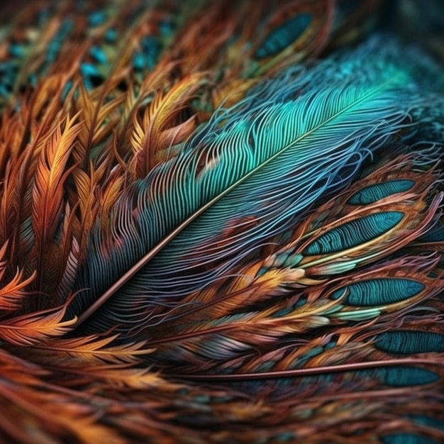 Un gros plan d'une plume avec de nombreuses couleurs de plumes