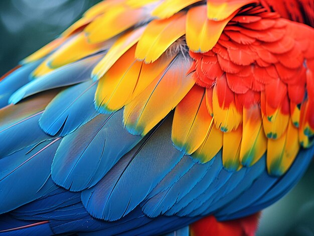 Un gros plan des plumes colorées d'un perroquet