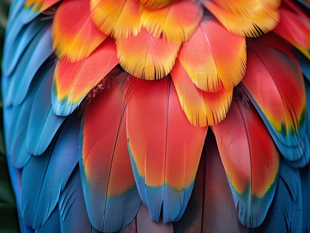 Photo un gros plan des plumes colorées d'un perroquet