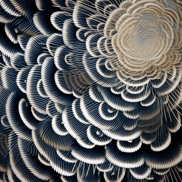 Un gros plan des plumes d'un oiseau avec un motif circulaire génératif ai