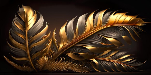 Gros plan de plumes d'or fond abstrait de bureau de luxe