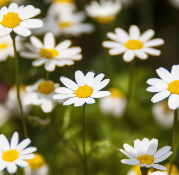 Photo gros plan de plusieurs marguerites blanches sur l'herbe et l'arrière-plan flou