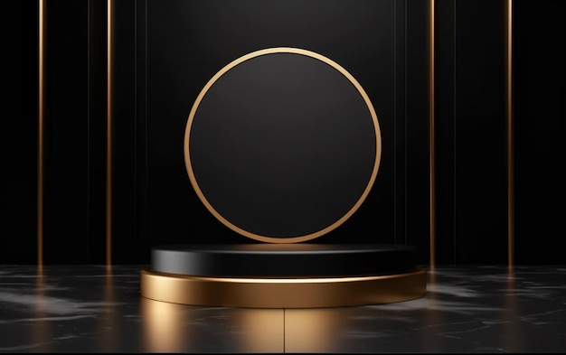 Un gros plan d'un podium noir avec un cercle d'or dessus ai générative