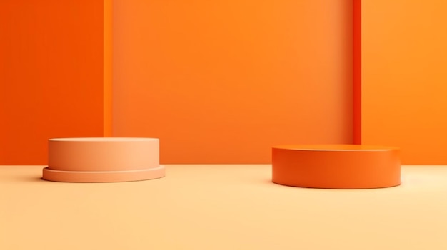 un gros plan d'un podium sur une surface plane avec une IA générative de mur orange