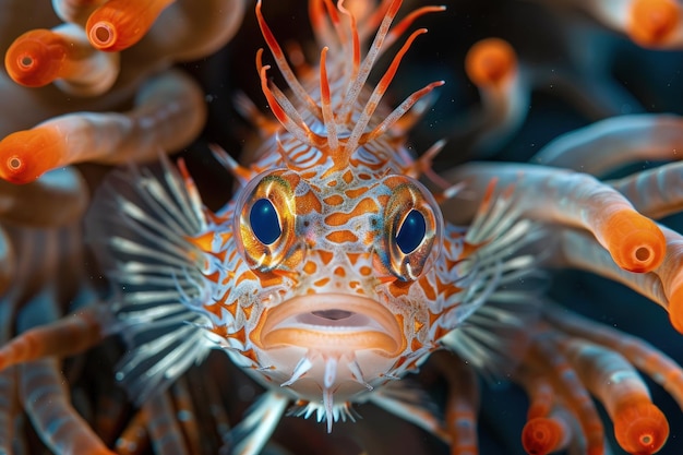 Un gros plan d'un poisson sur un corail