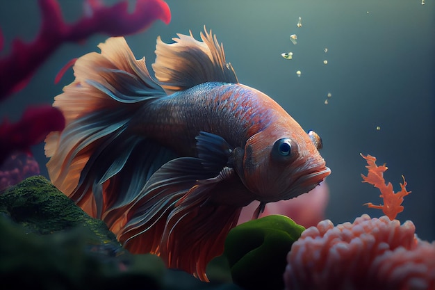 Gros plan d'un poisson dans un aquarium ai génératif