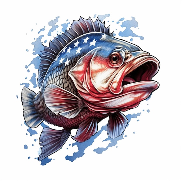 Un gros plan d'un poisson avec un drapeau patriotique sur sa tête ai générative