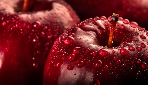 Photo un gros plan d'une pomme rouge avec des gouttes d'eau dessus