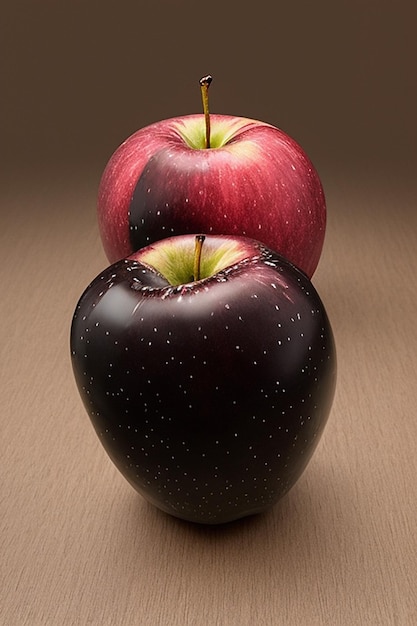 Un gros plan d'une pomme violette et d'une pomme rouge