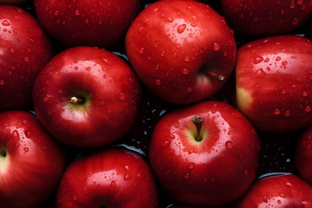 Gros plan sur des pommes rouges avec des gouttes d'eau