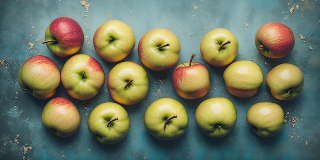 Gros plan de pommes vertes sur fond bleu Mise au point sélective