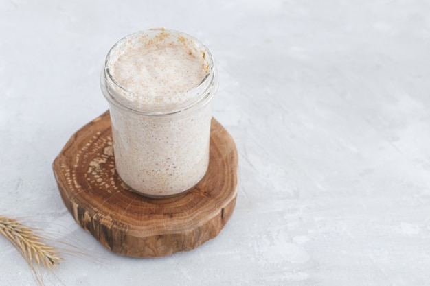 Gros plan, pot, naturel, levain, levain, levain, démarreur, maison, boulangerie