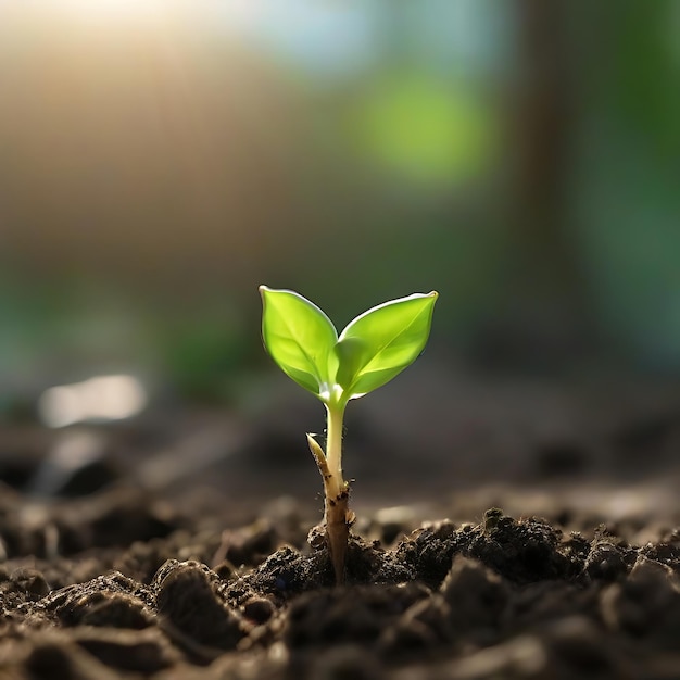 Un gros plan d'une pousse verte qui vient de pousser dans le sol.