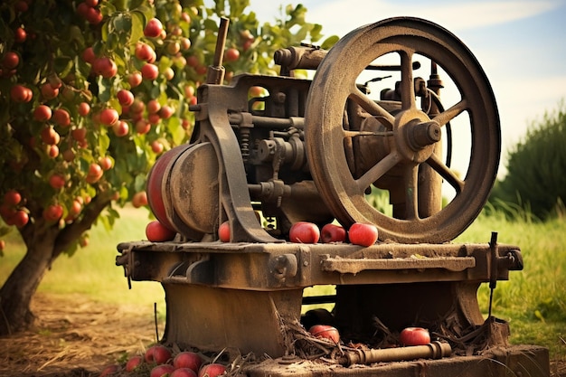 Un gros plan d'une presse à cidre de pomme en activité