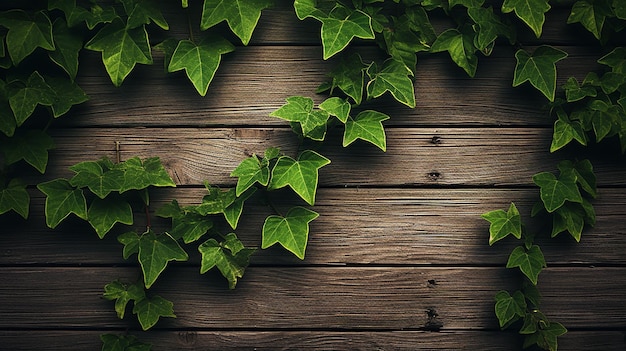 Gros plan primé par Nature's Embrace d'un motif de lierre vert sur une clôture en bois